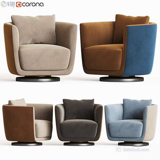Modern Upholstered Accent Chairs in Beige Brown Blue Gray with Swivel Base for Living Room 3d model 