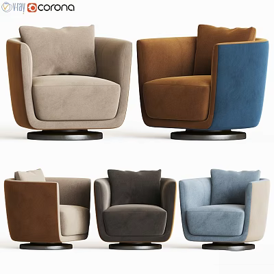 Modern Upholstered Accent Chairs in Beige Brown Blue Gray with Swivel Base for Living Room 3d model