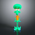 3D Cartoon Character With Green Head Red Eyes Long Nose Orange Shirt And Blue Shoes