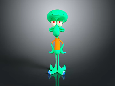 3D Cartoon Character With Green Head Red Eyes Long Nose Orange Shirt And Blue Shoes 3d model