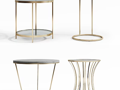 Stylish Modern Round Side Tables With Gold Metal Legs And Glass Table Tops 3d model