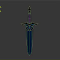 Blue Bladed Sword With Purple Hilt And Brown Decorative Cross Guard