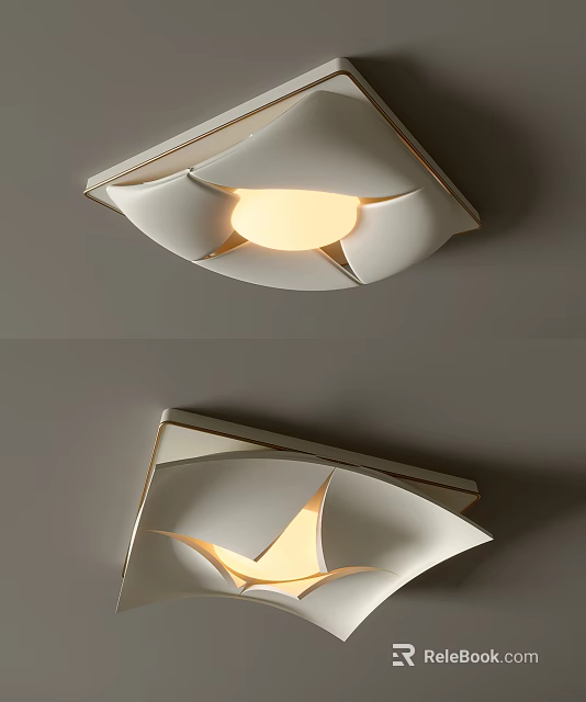 Modern Geometric Ceiling Light With White And Gold Frame And Warm Glow 3d model