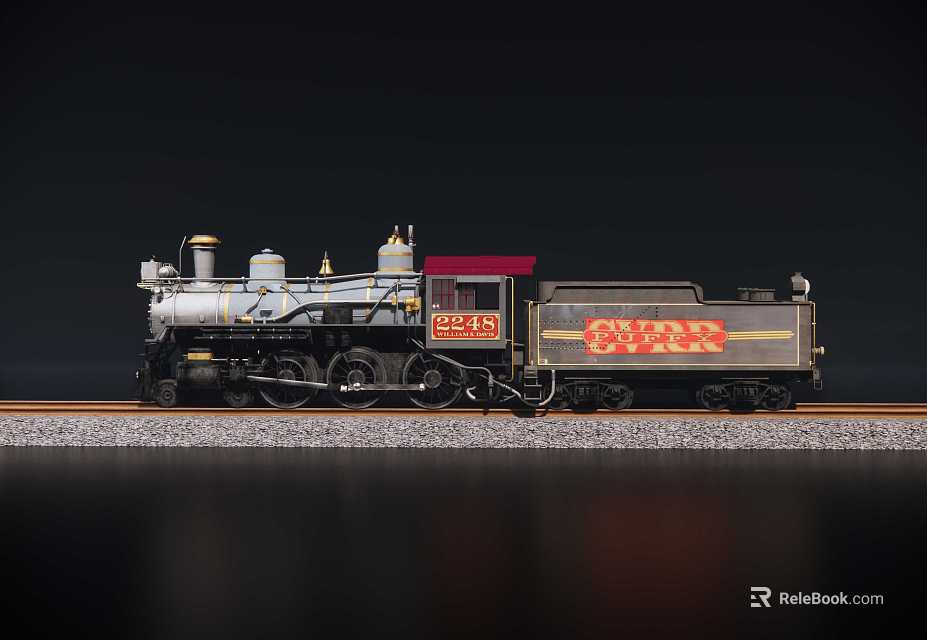 Grand 2849 Steam Train Model Displayed on Track with Gravel 3d model 