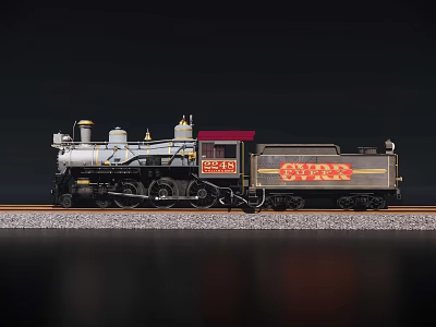 Grand 2849 Steam Train Model Displayed on Track with Gravel 3d model