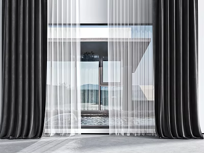 Black And White Modern Curtains With Velvet Sheer Fabric For Living Room Window 3d model