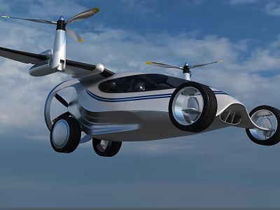 Futuristic Flying Car Flying in Sky With Propellers Wings and Wheels 3d model