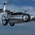 Futuristic Flying Car Flying in Sky With Propellers Wings and Wheels