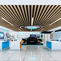 Modern Tech Inspired Showroom With Display Vehicle Interactive Counters And Sleek Lighting 3d model