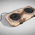 Rusty Two Burner Electric Stove With Black Heating Coils And Red Plug Power Cord