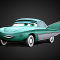 Green Cartoon Car with Big Eyes Smiling Face and Unique Fins Design