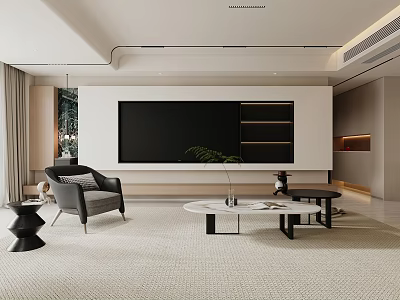 Modern Living and Dining Room Interior Design with Stylish Furniture and Decor 3d model