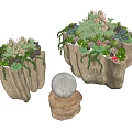Natural Stump Shaped Wooden Tea Tables Decorated with Succulents and Green Plants