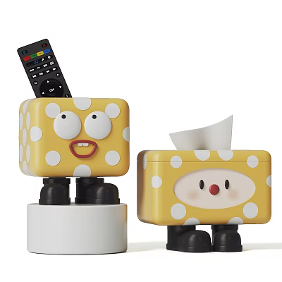 Cute Yellow Polka Dot Tissue Boxes With Remote Control 3d model
