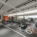 Modern Gym Interior Featuring Spacious Workout Area Fitness Equipment And Orange White Floor Circles