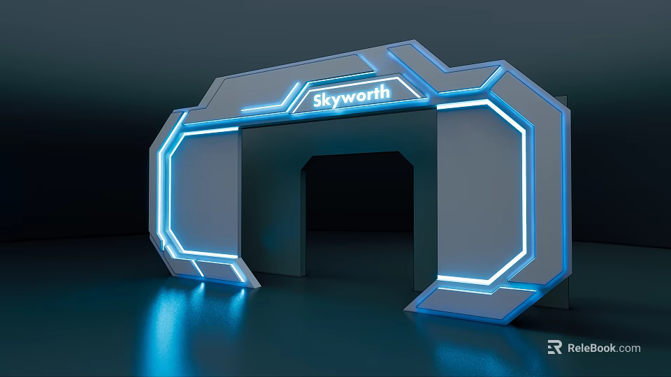 Skyworth Modern Gate With Blue Neon Lights And Futuristic Structural Design 3d model 