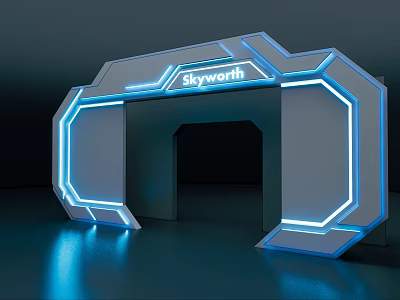 Skyworth Modern Gate With Blue Neon Lights And Futuristic Structural Design 3d model
