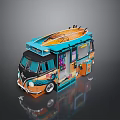 Colorful Mobile Food Truck With Surfboard Top And Decorative Graphics
