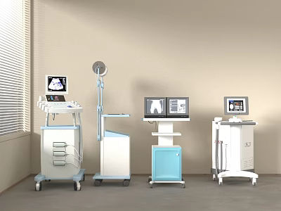 Professional Medical Devices With Patient Monitor Examination Lamp And Mobile Workstations 3d model
