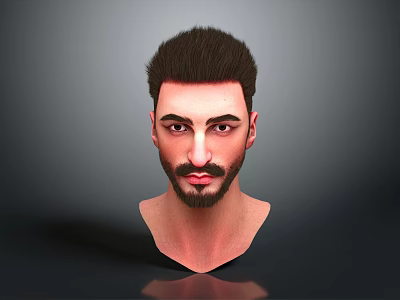Realistic 3D Man Head Model with Short Hair and Beard 3d model