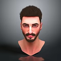 Realistic 3D Man Head Model with Short Hair and Beard