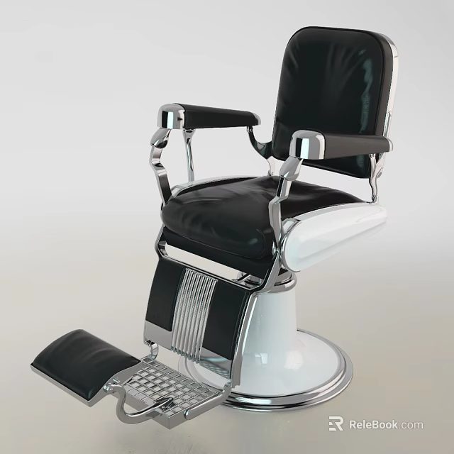 Modern Black Leather Massage Chair With Silver Metal Frame White Base And Footrest Grid Design 3d model 