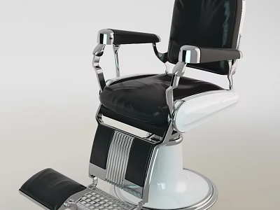 Modern Black Leather Massage Chair With Silver Metal Frame White Base And Footrest Grid Design 3d model