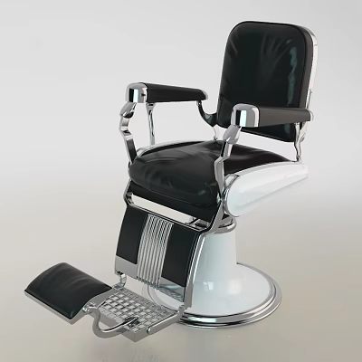 Modern Black Leather Massage Chair With Silver Metal Frame White Base And Footrest Grid Design 3d model
