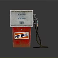 Vintage Red PETROIL Petrol Pump With Gasoline Regular Fuel Labels And Fuel Nozzle Hose