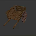 Vintage Wooden Cart With Planked Body And Single Spoked Wheel Design