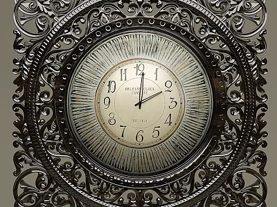 Ornate Decorative Frame Clock With Round Dial Numerical Markings And Intricate Patterns 3d model