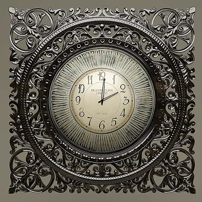 Ornate Decorative Frame Clock With Round Dial Numerical Markings And Intricate Patterns 3d model