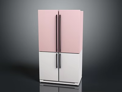 Modern Two Door Refrigerator Freezer With Pink Upper And White Lower Black Handles 3d model