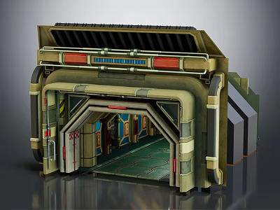 Industrial Elevator Corridor Interior With Metal Frames Illuminated Strips And Green Floor 3d model