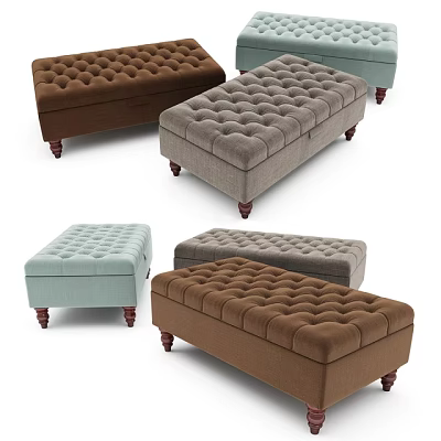 Tufted Ottomans In Multiple Colors With Wooden Legs For Living Room 3d model