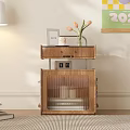Wooden Entryway Side Cabinet With Drawers Storage Vase And Books On Top With Pendant Lamp