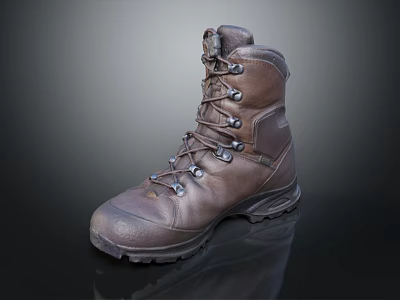 Brown High Top Leather Boots With Metal Eyelets Durable Sole For Outdoor Activities 3d model