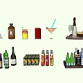 Variety of Drinks Including Bottled Canned Beverages and Cocktail Glasses