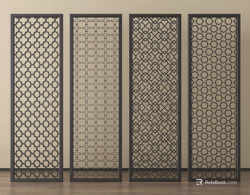 Elegant Room Dividers with Intricate Geometric Patterns for Home Interior Decor 3d model