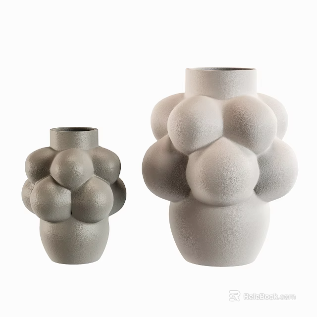 Modern Decorative Vases With Round Bulbous Design In Gray And Off White Sizes 3d model 