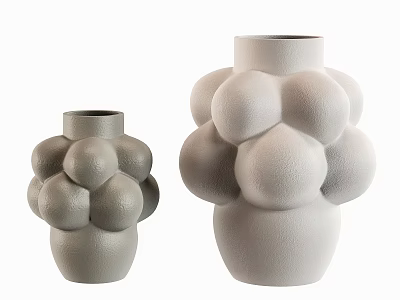Modern Decorative Vases With Round Bulbous Design In Gray And Off White Sizes 3d model