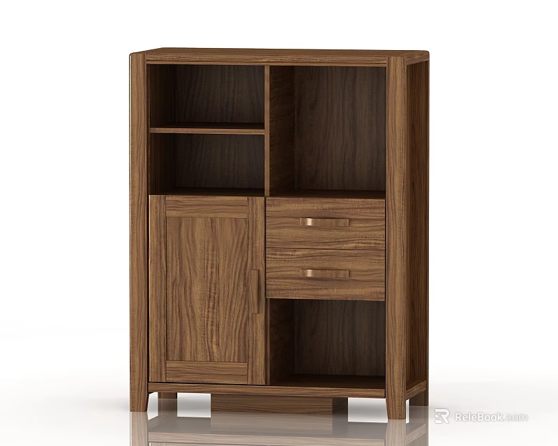 Walnut Wooden Entryway Console Cabinet With Drawers Cabinet Door Open Shelves And Sturdy Legs 3d model 