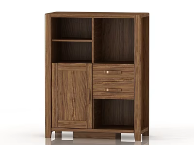 Walnut Wooden Entryway Console Cabinet With Drawers Cabinet Door Open Shelves And Sturdy Legs 3d model