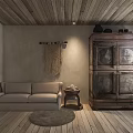 Cozy Shower Sauna Interior With Wooden Ceiling Gray Walls And Beige Sofa