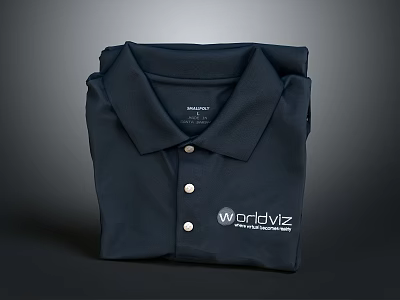 Navy Blue Polo Shirt with Collar Buttons and Worldviz Logo Design 3d model