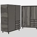 Modern Wooden Wardrobes With Mesh Door Solid Panel And Drawer Storage Design 3d model
