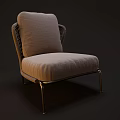 Beige Fabric Single Seater Sofa With Braided Armrests And Gold Metal Legs