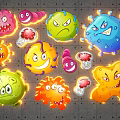 Colorful Cartoon Virus Characters With Diverse Expressions On Gray Grid Background
