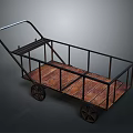Vintage Metal Frame Cart With Wooden Plank Base Handle And Wheels