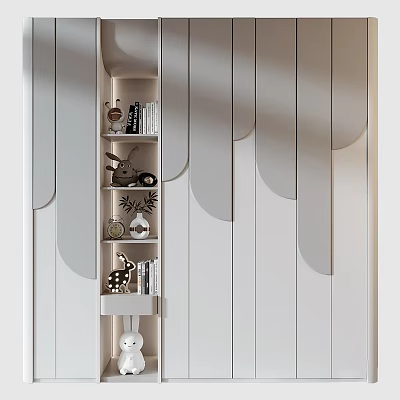 Sleek Modern Wardrobe Design With Shelves And Decorative Bunny Figurines 3d model
